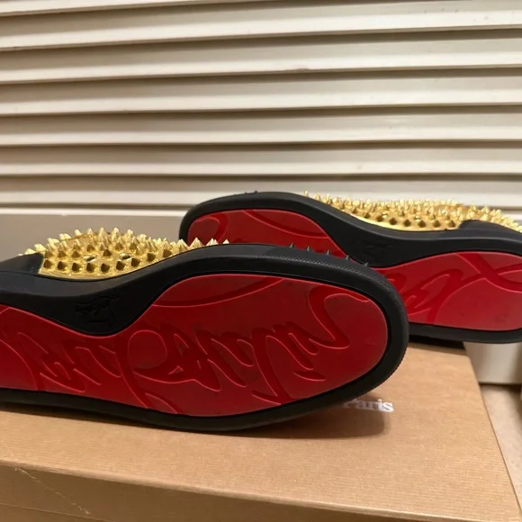 Christian Louboutin Black and Gold Spiked Sneakers - Picture 4 of 8